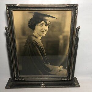 Vintage Art Deco Swivel Tilt Wood Picture Frame with Glass & Photo - Fits 10x13